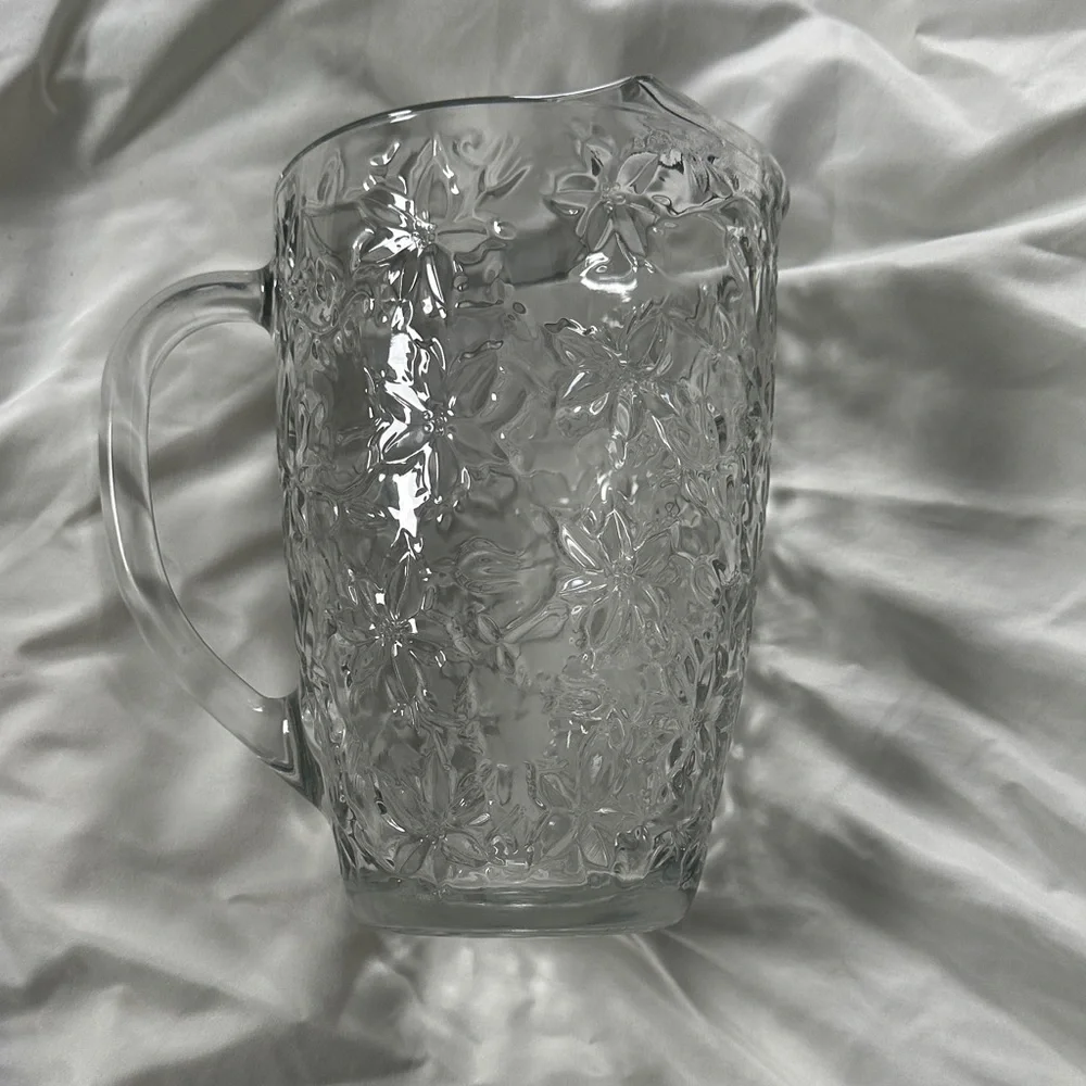 Princess House Embossed Glass Pitcher
